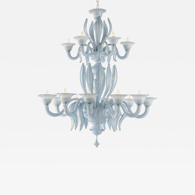 Contemporary MCM Venetian Azure Style Murano Glass Chandelier With Leaves