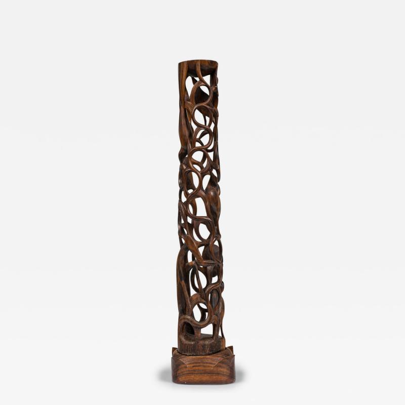 Contemporary Makonde Style Hand Carved Wooden Sculpture on a Base
