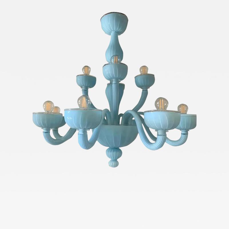 Contemporary Matte Light Blue Murano Glass Chandelier