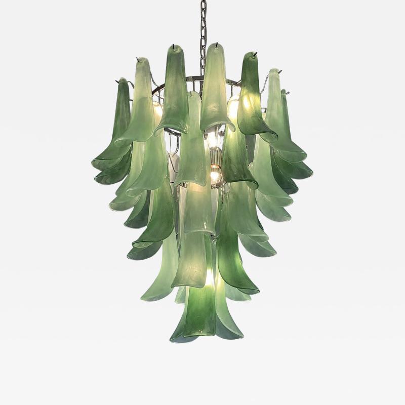Contemporary Mazzega Style Frosted Green Random Glass Chandelier