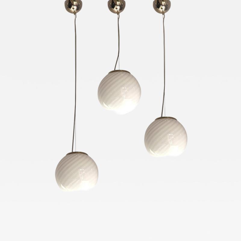 Contemporary Milky White Sphres Murano Glass Pendant Set of 3