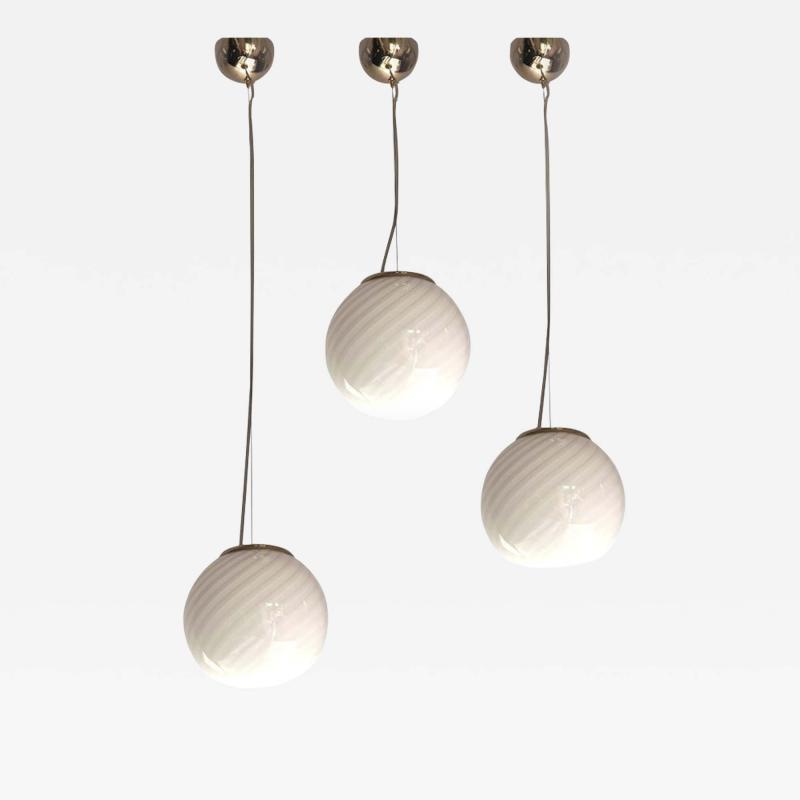 Contemporary Milky White Sphres Murano Glass Pendant Set of 3