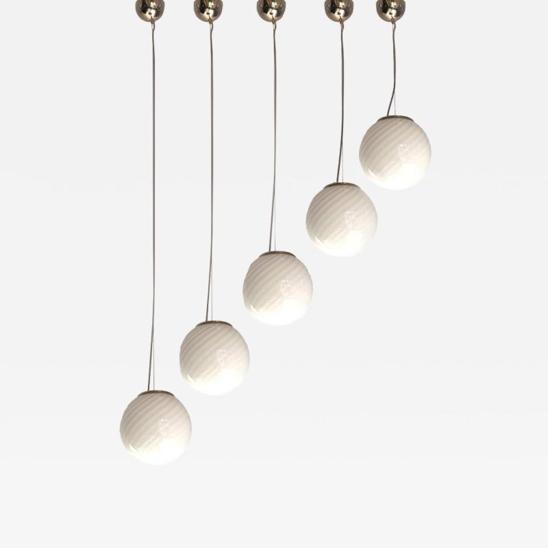 Contemporary Milky White Sphres Murano Glass Pendant Set of 5