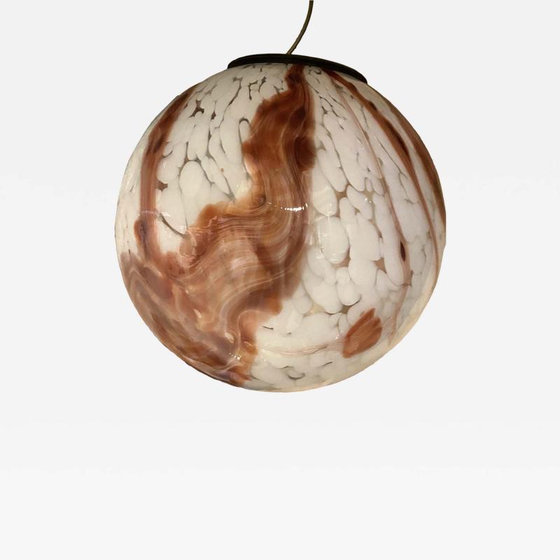 Contemporary Milky White Spot With Brown Sphere Pendant in Murano Glass
