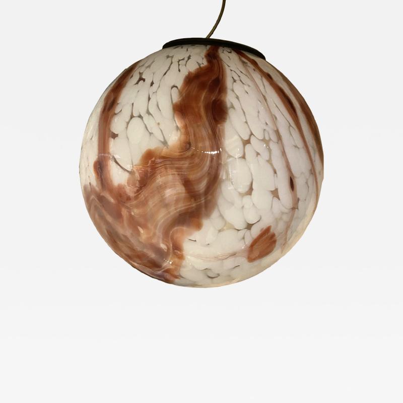 Contemporary Milky White Spot With Brown Sphere Pendant in Murano Glass