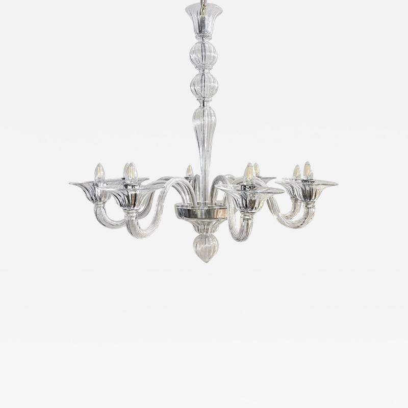 Contemporary Minimalist Italian 8 Arm Crystal Murano Glass Modern Chandelier