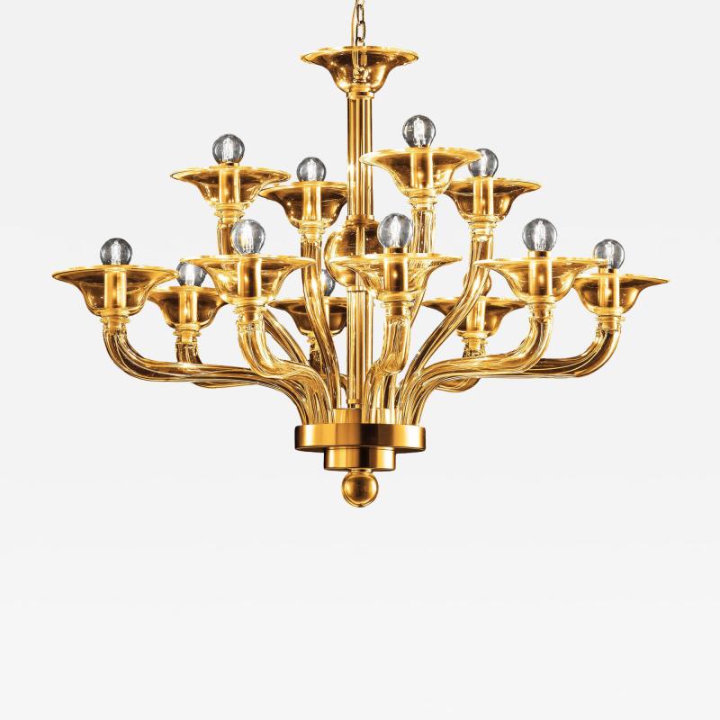 Contemporary Modern Amber Linear Murano Glass Gold Chandelier