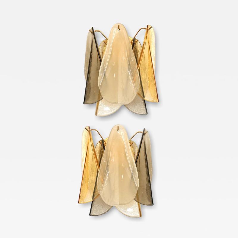 Contemporary Modern Multicolor Amber Rondini Murano Wall Sconces Set of Two