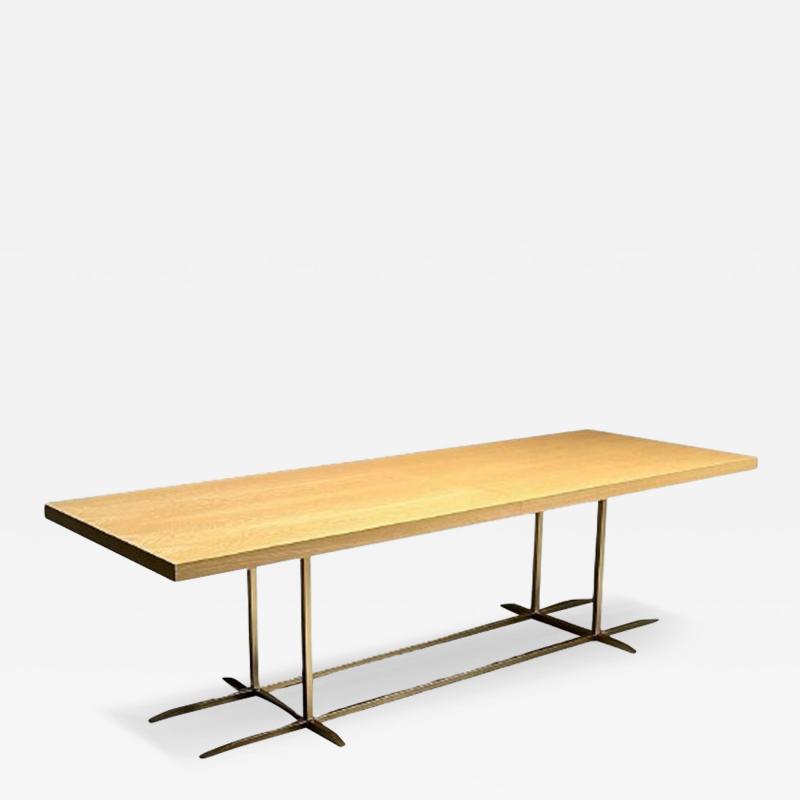 Contemporary Modern Rectangular Dining Table Ashwood Veneer Gilt Metal