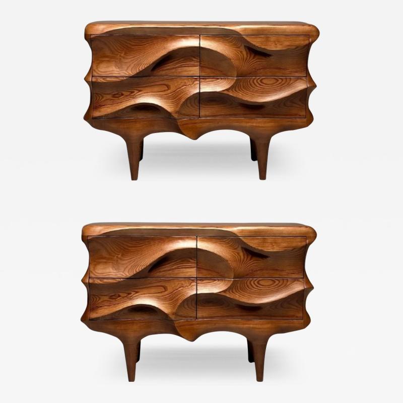 Contemporary Modern Sculptural Cabinets Stained Ash Wood 2024