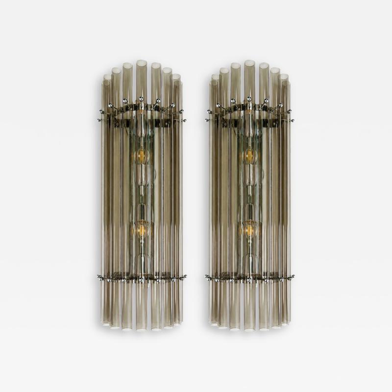 Contemporary Modern Smoked Fum Glass Pipes Wall Sconces Set of Two
