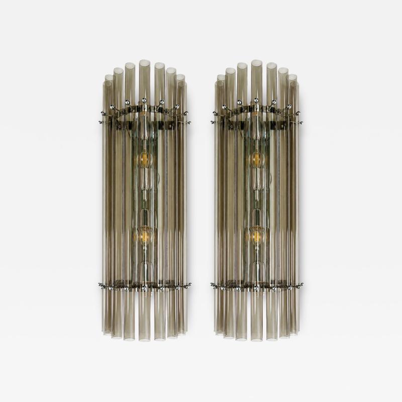 Contemporary Modern Smoked Fum Glass Pipes Wall Sconces Set of Two