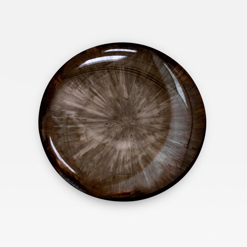 Contemporary Modern Unique Sculptural Concave Brown Glass French Mirror