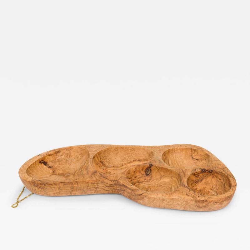 Contemporary Modernist Olive Wood Multi Compartment Tray