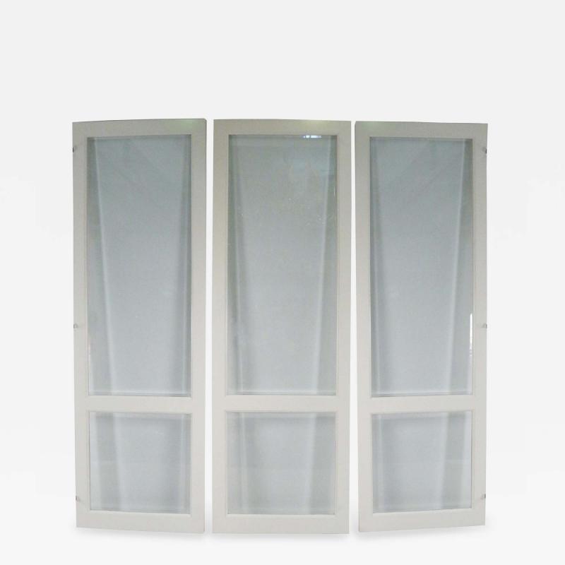 Contemporary Monumental Three Fold White Wood and Glass Screen Room Divider
