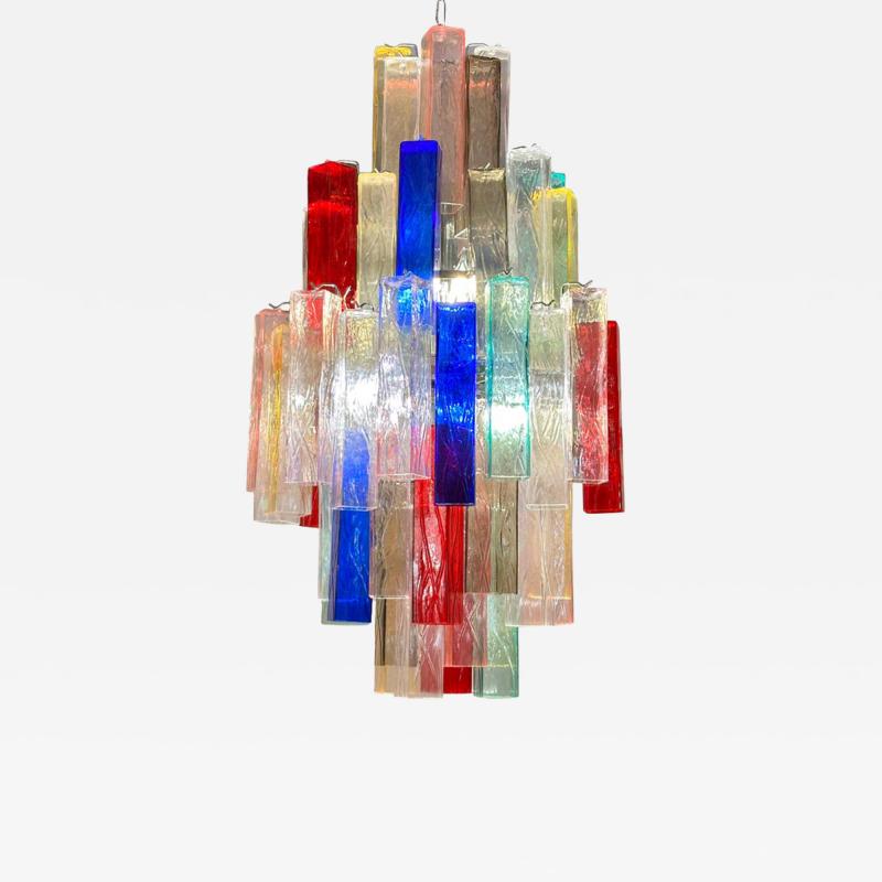 Contemporary Multicolor Square Bark Murano Glass Chandelier