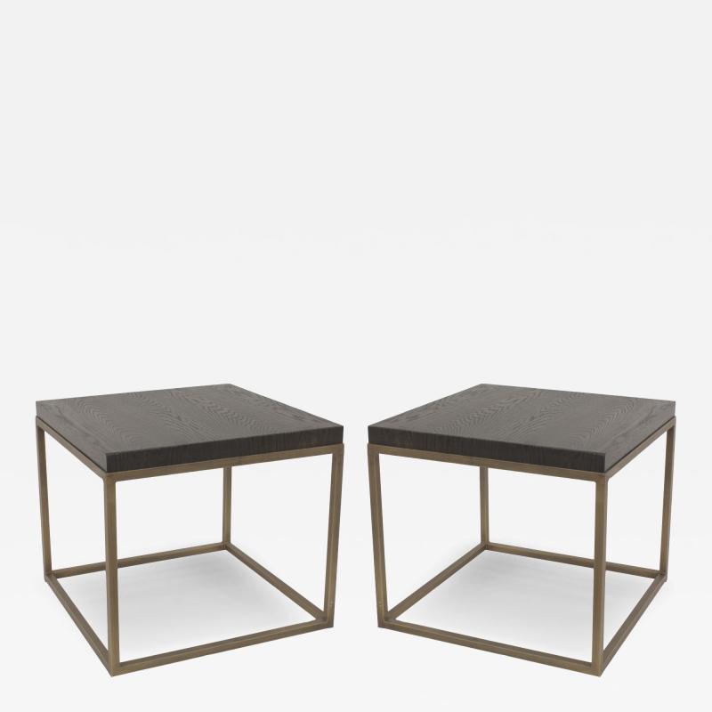 Contemporary Oak and Brass End Tables