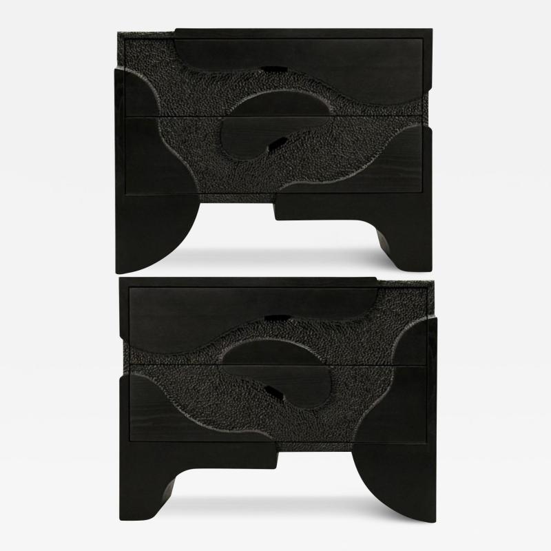 Contemporary Organic Modern Sculptural Nightstands Black Ashwood 21st C 