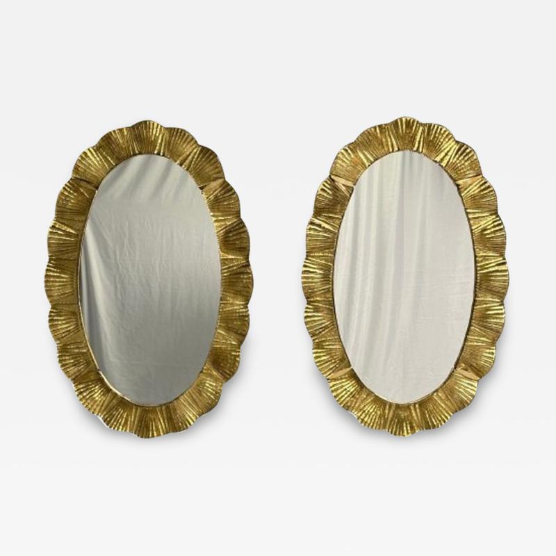 Contemporary Oval Wall Mirrors Scallop Motif Murano Glass Gilt Gold Italy