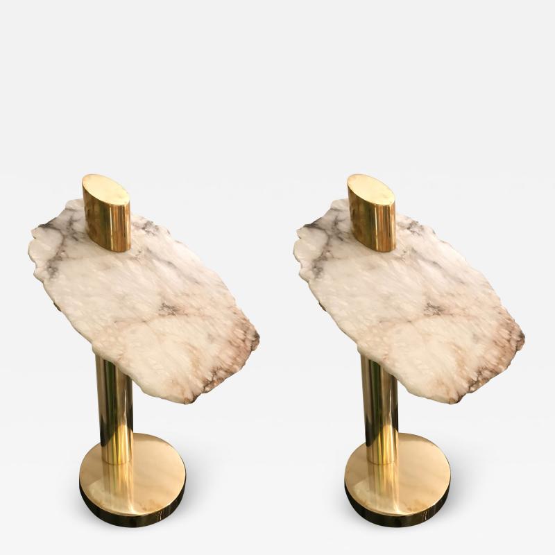 Contemporary Pair of Brass Alabaster Totem Lamps Italy