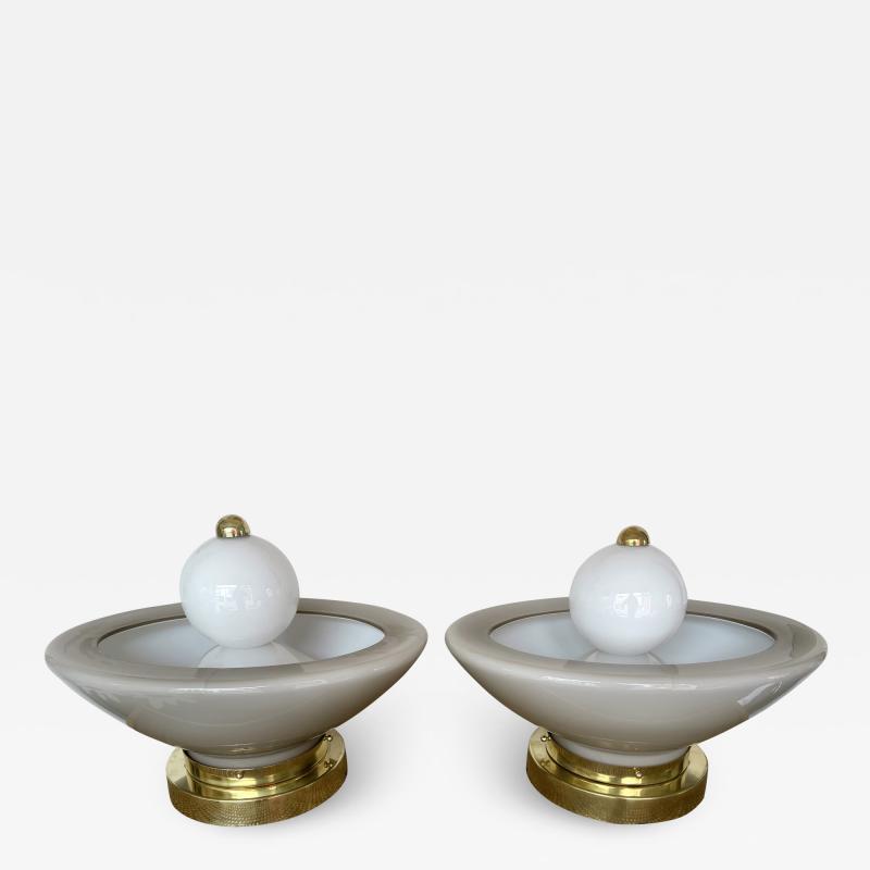 Contemporary Pair of Brass Murano Glass Fountain Lamps Italy