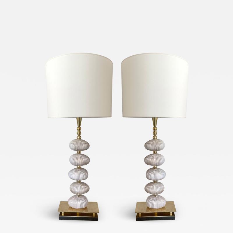 Contemporary Pair of Brass and Ceramic Lamps Italy