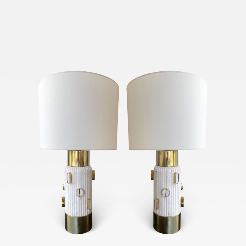 Contemporary Pair of Brass and Marble Lamps Italy
