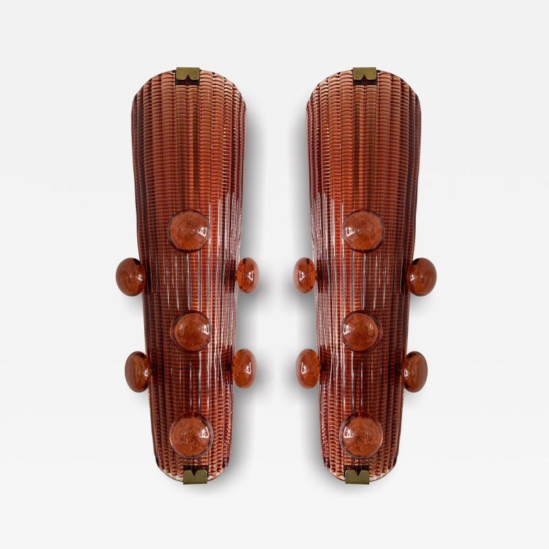 Contemporary Pair of Brass and Murano Glass Macaroons Sconces Italy