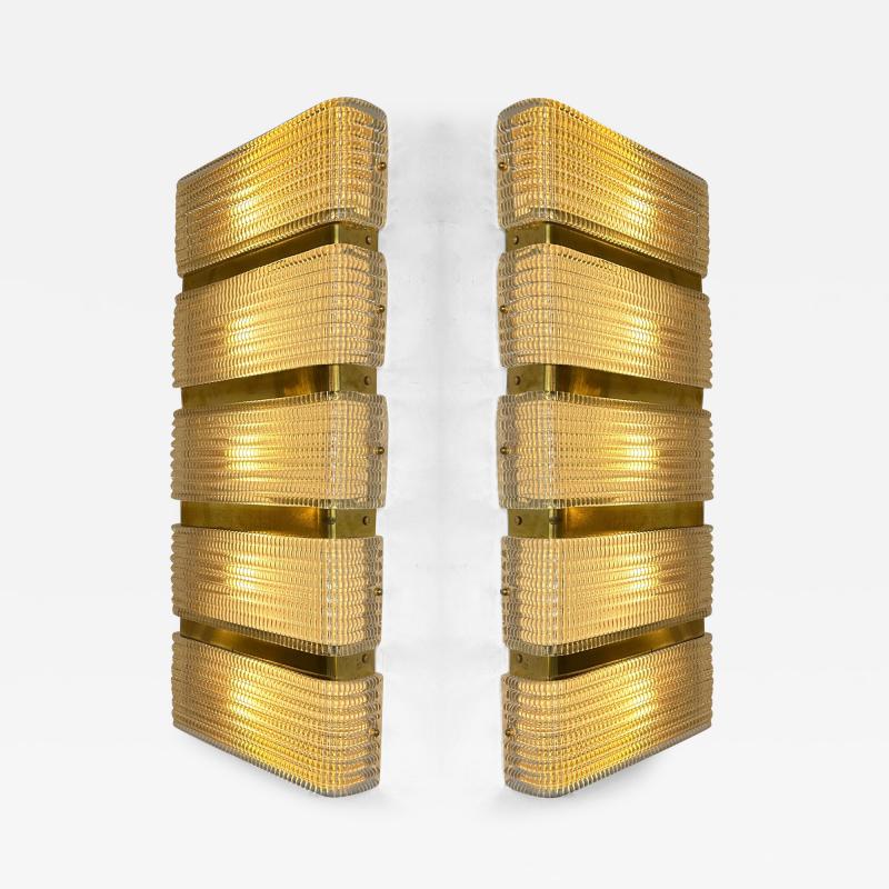 Contemporary Pair of Brass and Murano Glass Sconces Italy