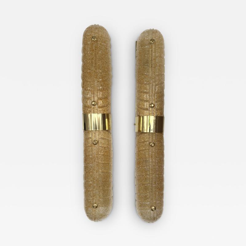 Contemporary Pair of Brass and Palm Murano Glass Sconces Italy