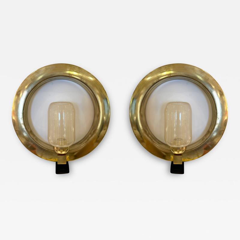 Contemporary Pair of Circle Brass and Murano Glass Sconces Italy