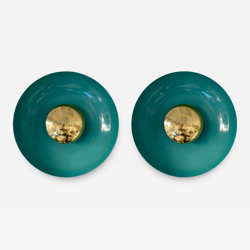 Contemporary Pair of Curve Lacquered Metal and Brass Sconces Italy