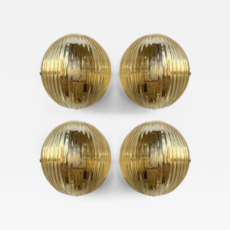 Contemporary Pair of Gold Leaf Murano Glass Half Ball Sconces Italy 2000s