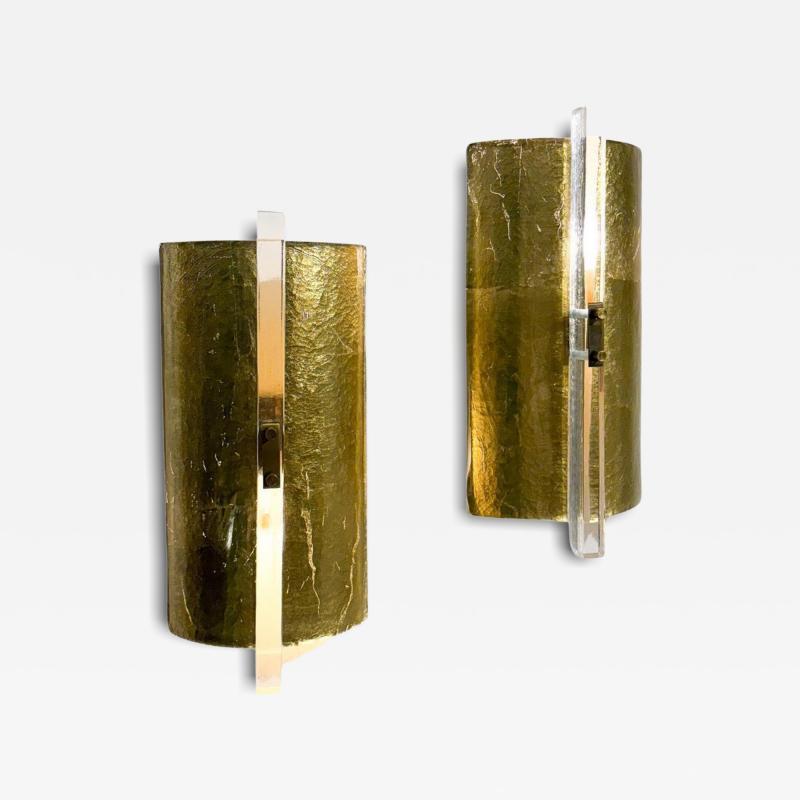 Contemporary Pair of Gold Wall Lights Glass Italy