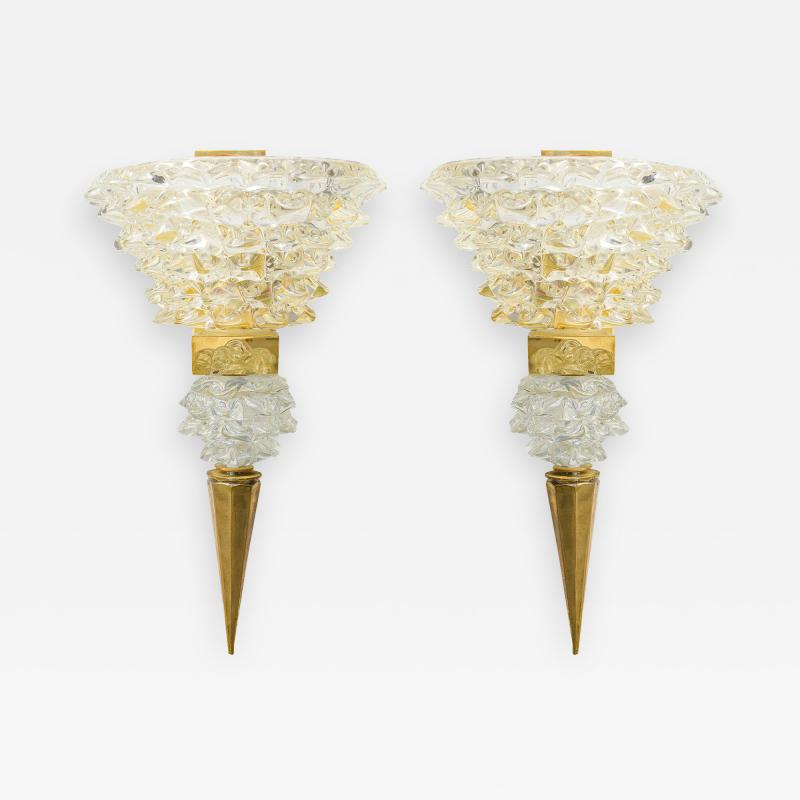 Contemporary Pair of Murano Rostrato Glass Sconces Manner of Barovier Toso