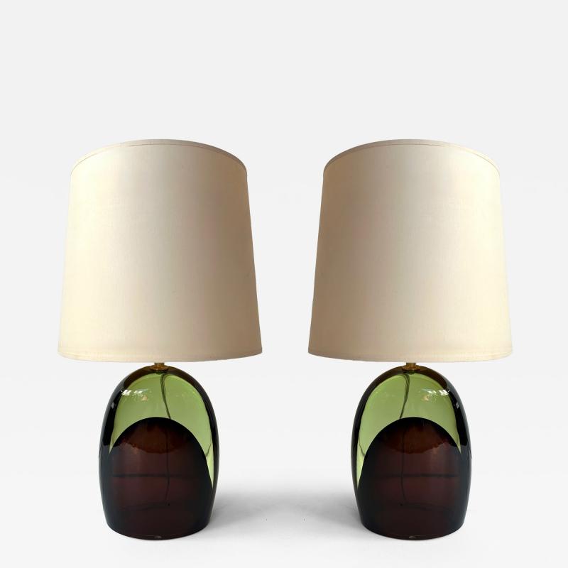 Contemporary Pair of Optical Two Tones Murano Glass Lamps by AD Murano Italy