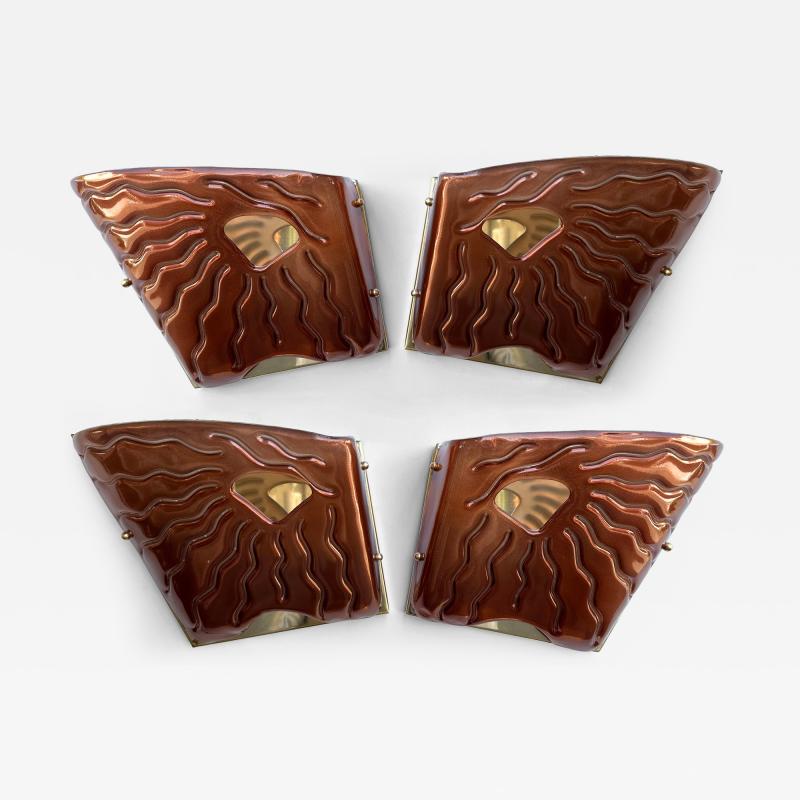 Contemporary Pair of Red Eyes Murano Glass and Brass Sconces Italy