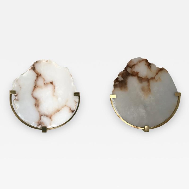 Contemporary Pair of Sconces Alabaster and Brass Italy