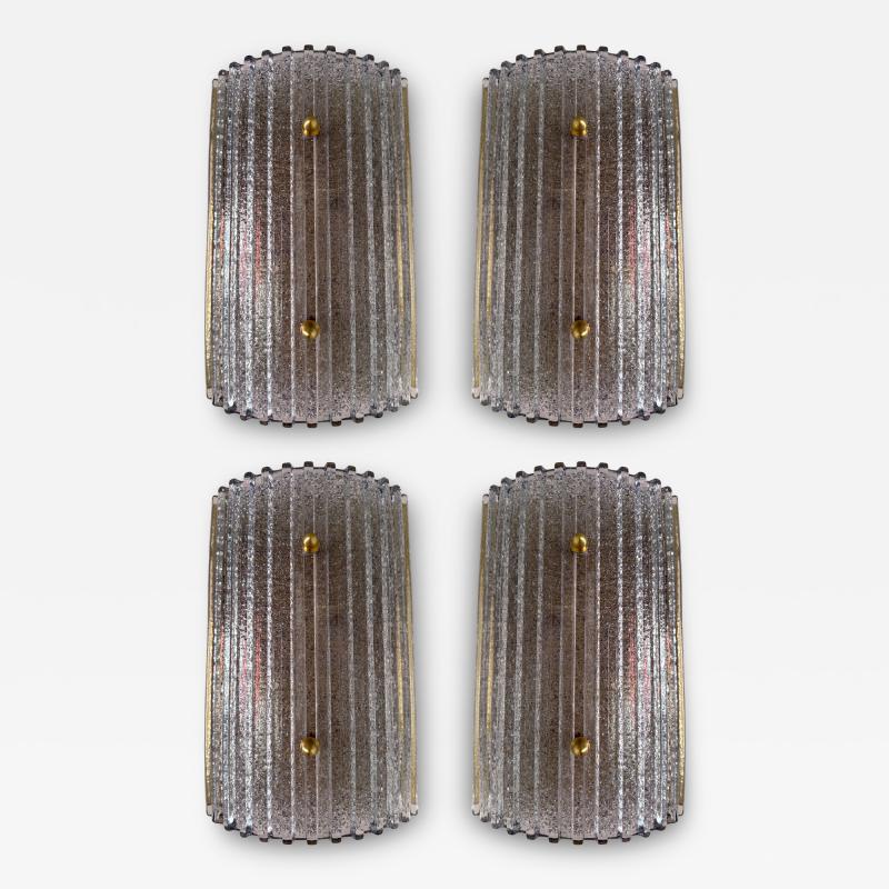 Contemporary Pair of Silver Gray Granita Murano Glass and Brass Sconces Italy