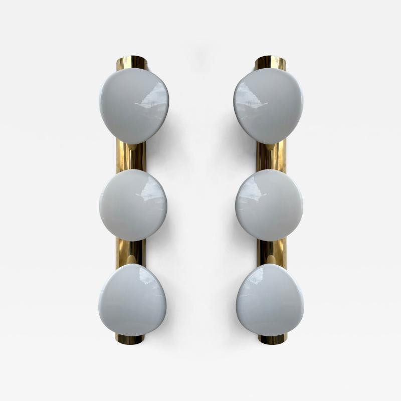 Contemporary Pair of White Murano Glass and Brass Sconces Italy