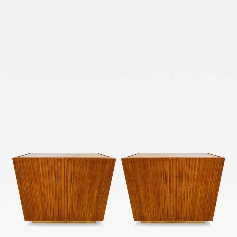 Contemporary Pair of Wood Pliss Brass Mirror Buffets Cabinets Italy