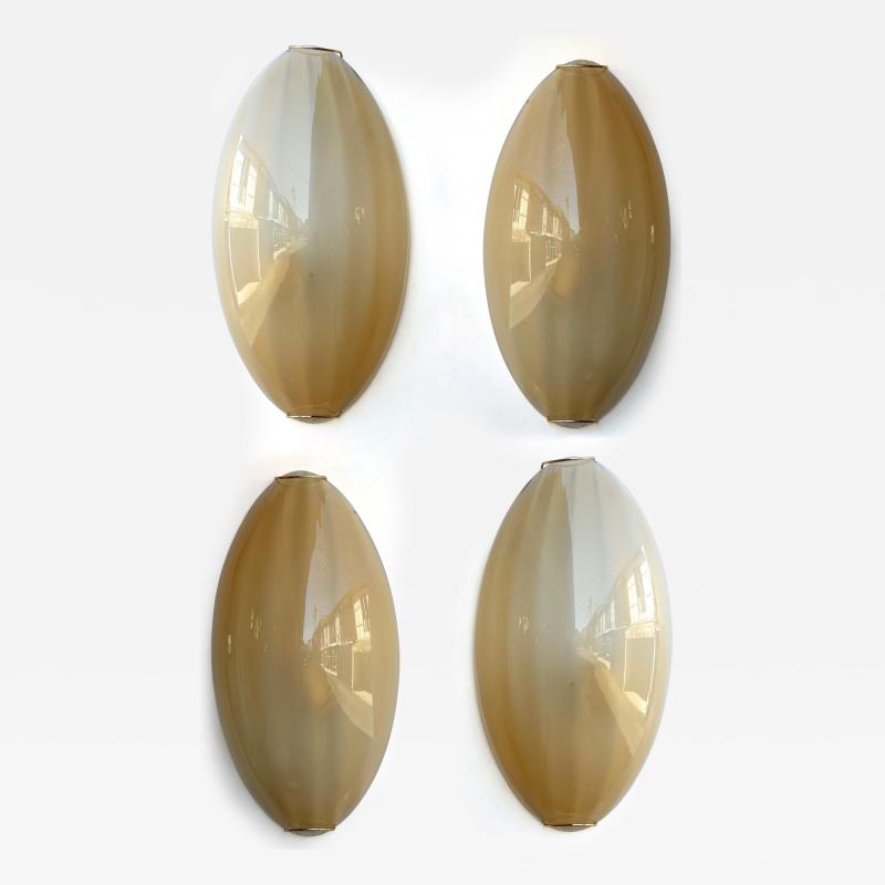 Contemporary Pair of Yellow Gold Leaf Murano Glass and Brass Sconces Italy