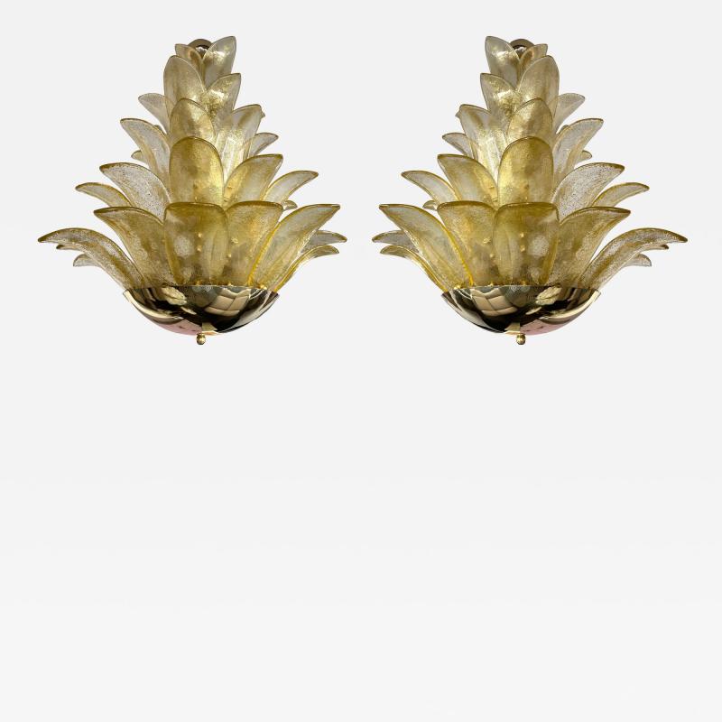 Contemporary Palm Pendant Lighting Gold Murano Glass and Brass Italy