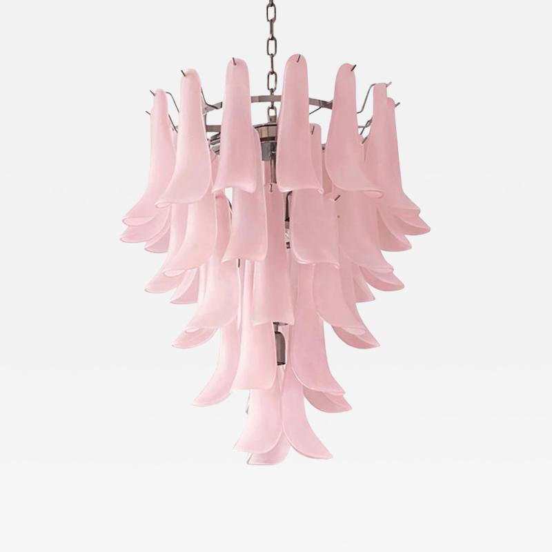 Contemporary Pink Frosted Selle Murano Glass Chandelier in Mazzega Style