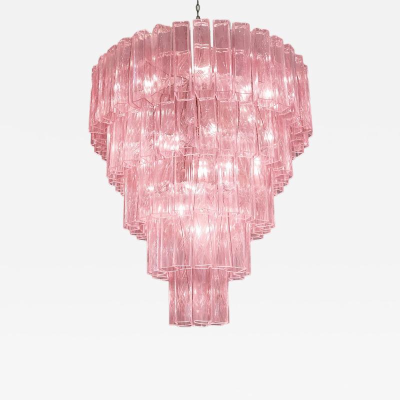 Contemporary Pink Square Tubes Murano Glass Chandelier