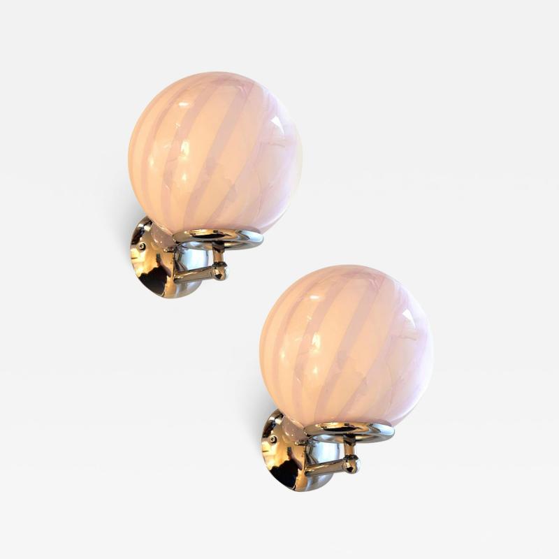 Contemporary Pink Swirl Rods Murano Glass Wall Sconce Set of Two