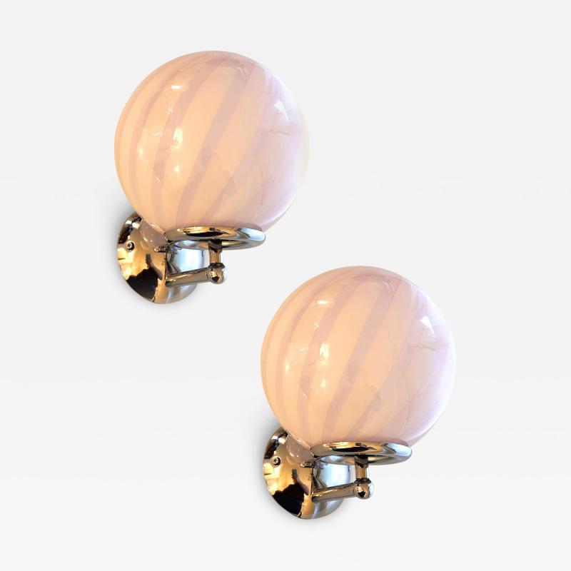 Contemporary Pink Swirl Rods Murano Glass Wall Sconce Set of Two