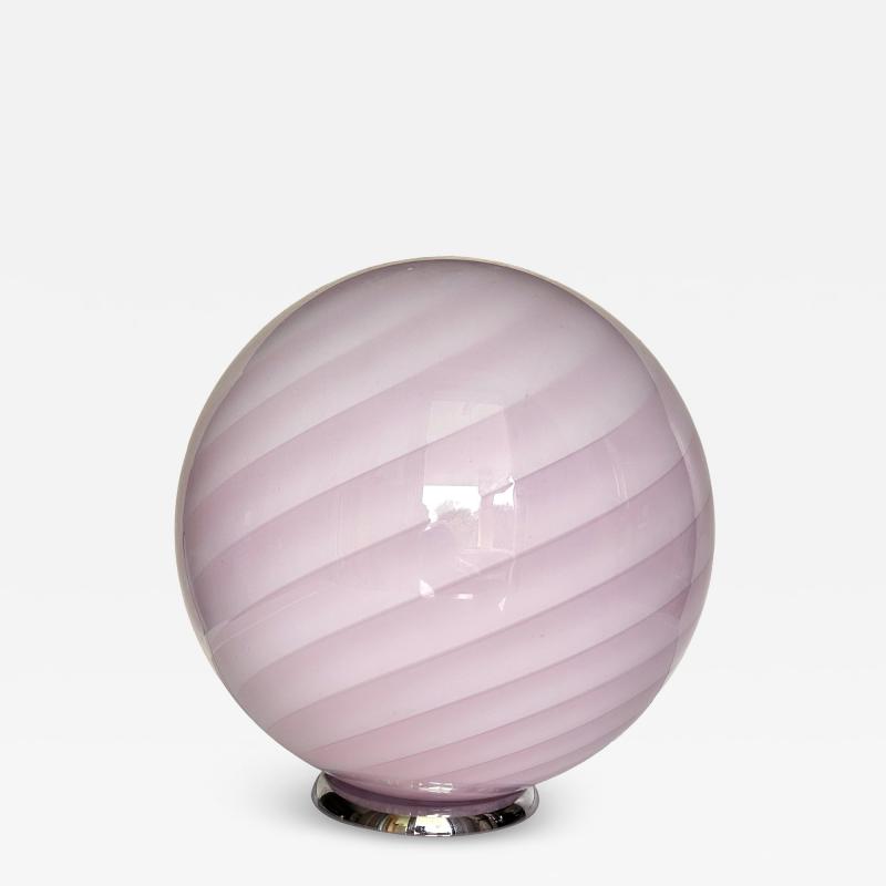 Contemporary Pink Swirl and Milky White Sphere Murano Glass Table Lamp