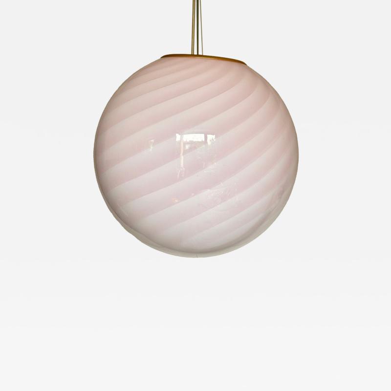 Contemporary Pink Swirl and Milky White Sphere Pendant in Murano Glass