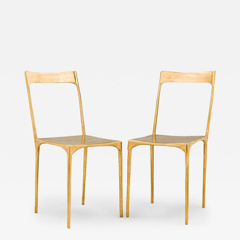 Contemporary Polished Bronze Banquete Side Chairs